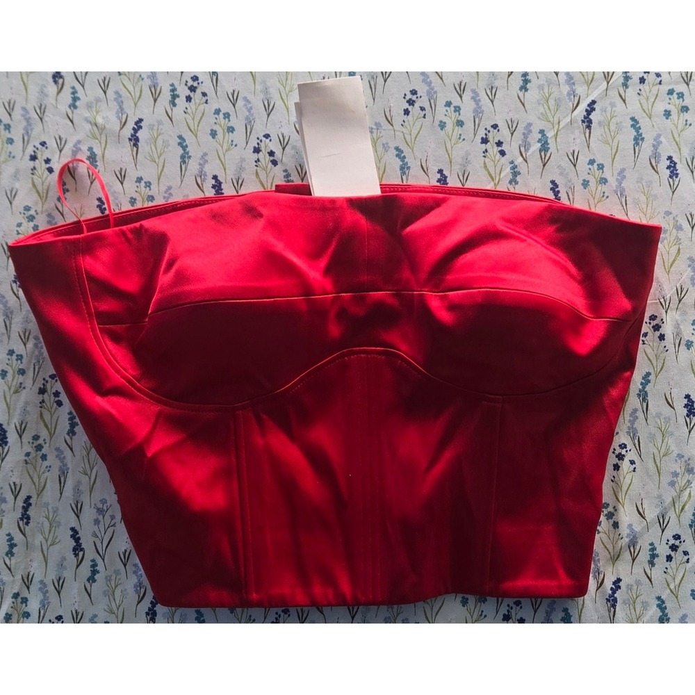Rivoli Red Satin CorsetTop Strapless Sweetheart BustierZipper Back 2416.3 Size M